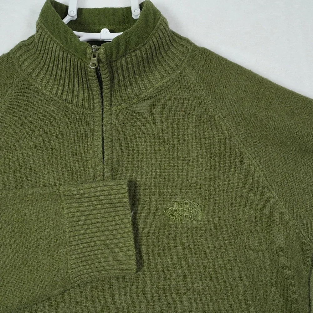 The North Face Mens Olive Green‎ Quarter Zip Wool Blend Sweater AP3E Small